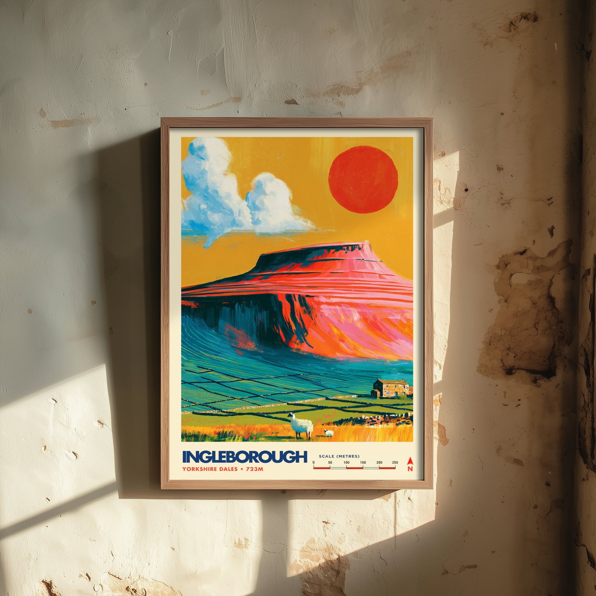 Ingleborough Yorkshire Dales Travel Poster - Mountain Art Print - Vibrant Illustration - Limestone Hill Fell Walk 1/3