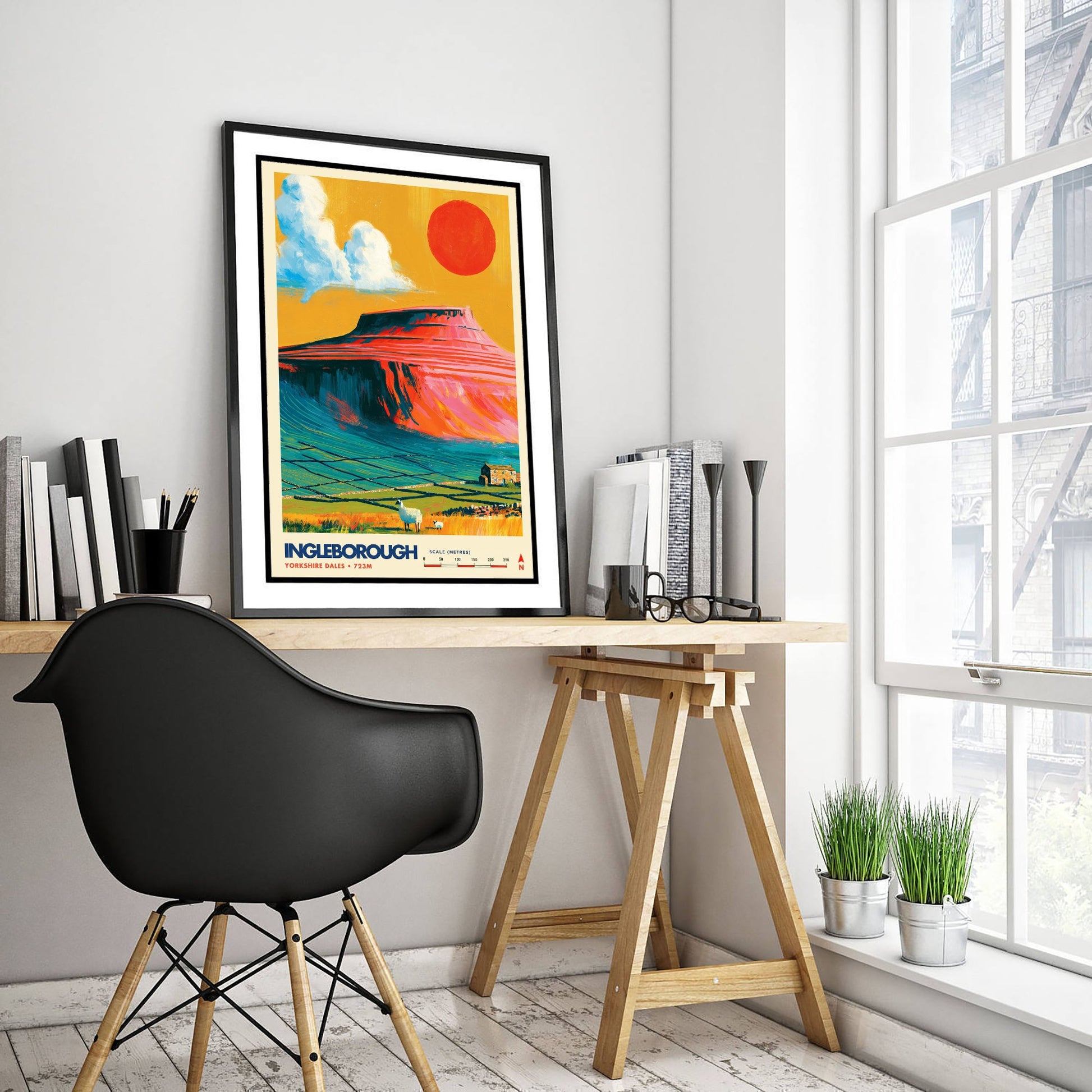 Ingleborough Yorkshire Dales Travel Poster - Mountain Art Print - Vibrant Illustration - Limestone Hill Fell Walk 1/3
