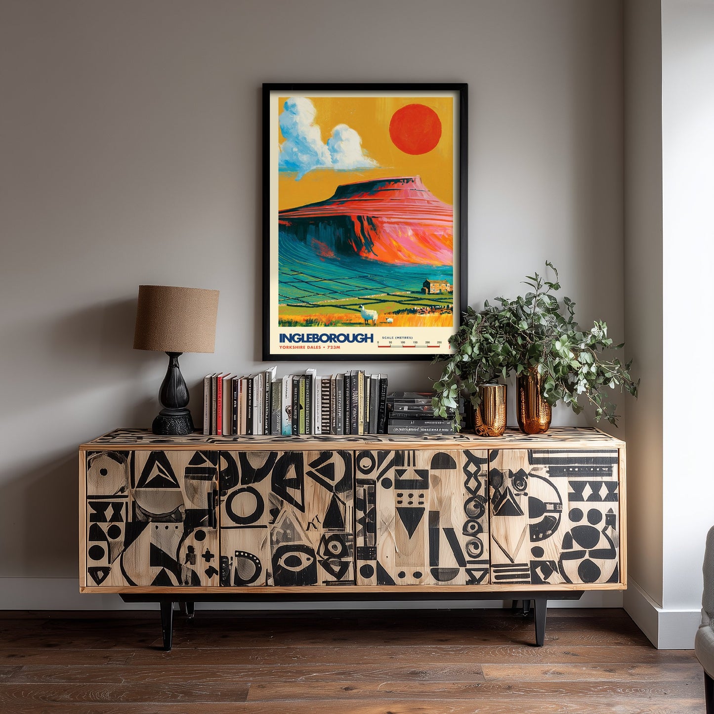 Ingleborough Yorkshire Dales Travel Poster - Mountain Art Print - Vibrant Illustration - Limestone Hill Fell Walk 1/3