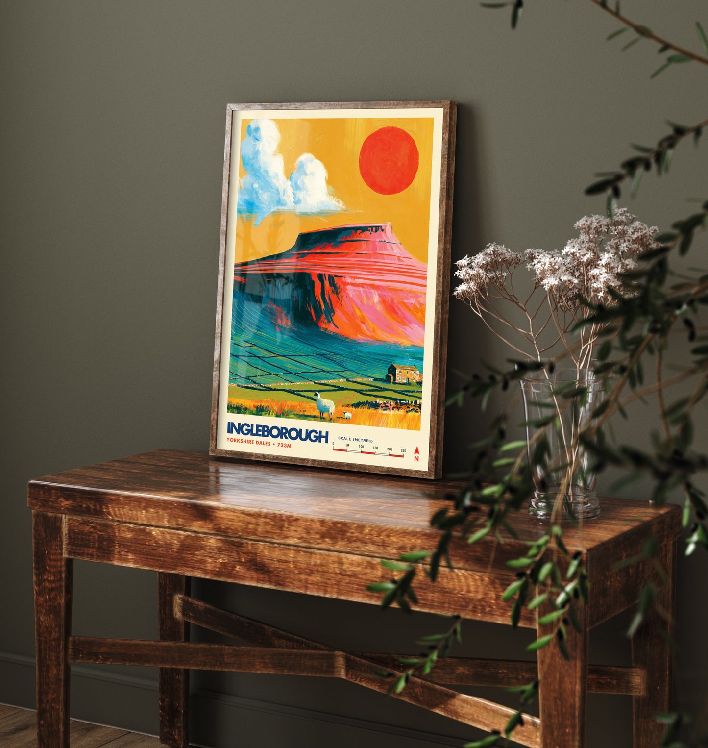 Ingleborough Yorkshire Dales Travel Poster - Mountain Art Print - Vibrant Illustration - Limestone Hill Fell Walk 1/3