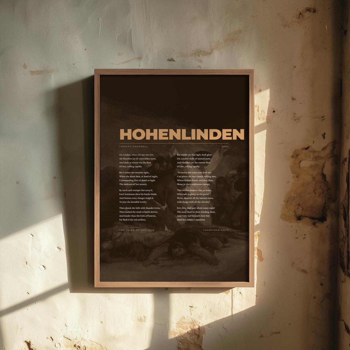 Hohenlinden by Thomas Campbell Art Print - Full Poem over Goya The Third of May 1808 Painting - Napoleonic War Poetry Poster