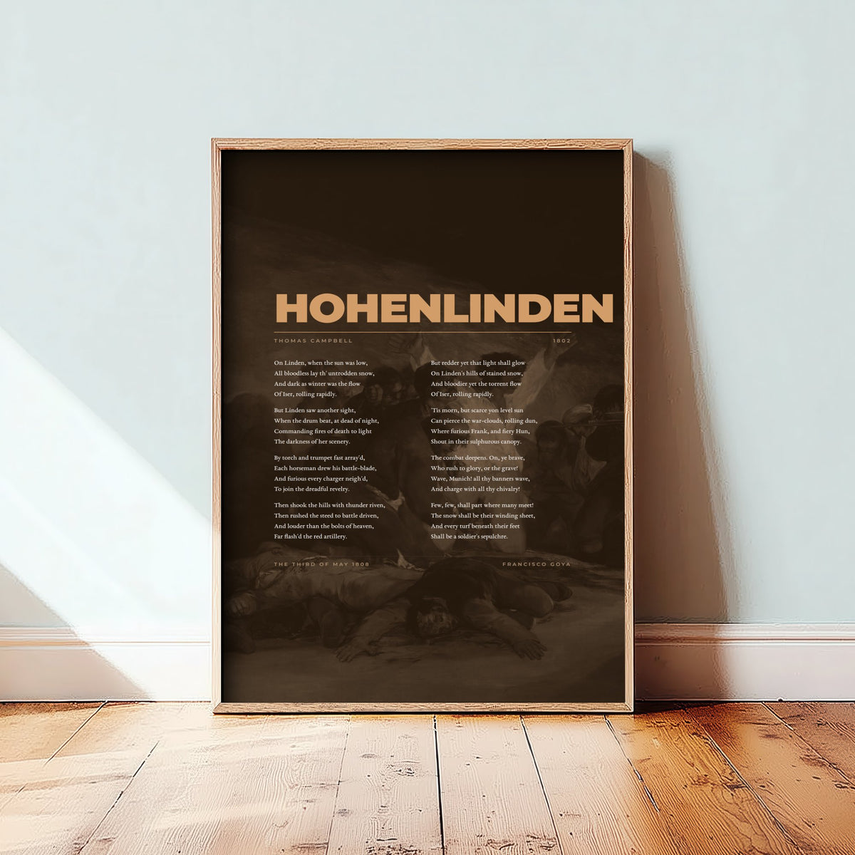 Hohenlinden by Thomas Campbell Art Print - Full Poem over Goya The Third of May 1808 Painting - Napoleonic War Poetry Poster