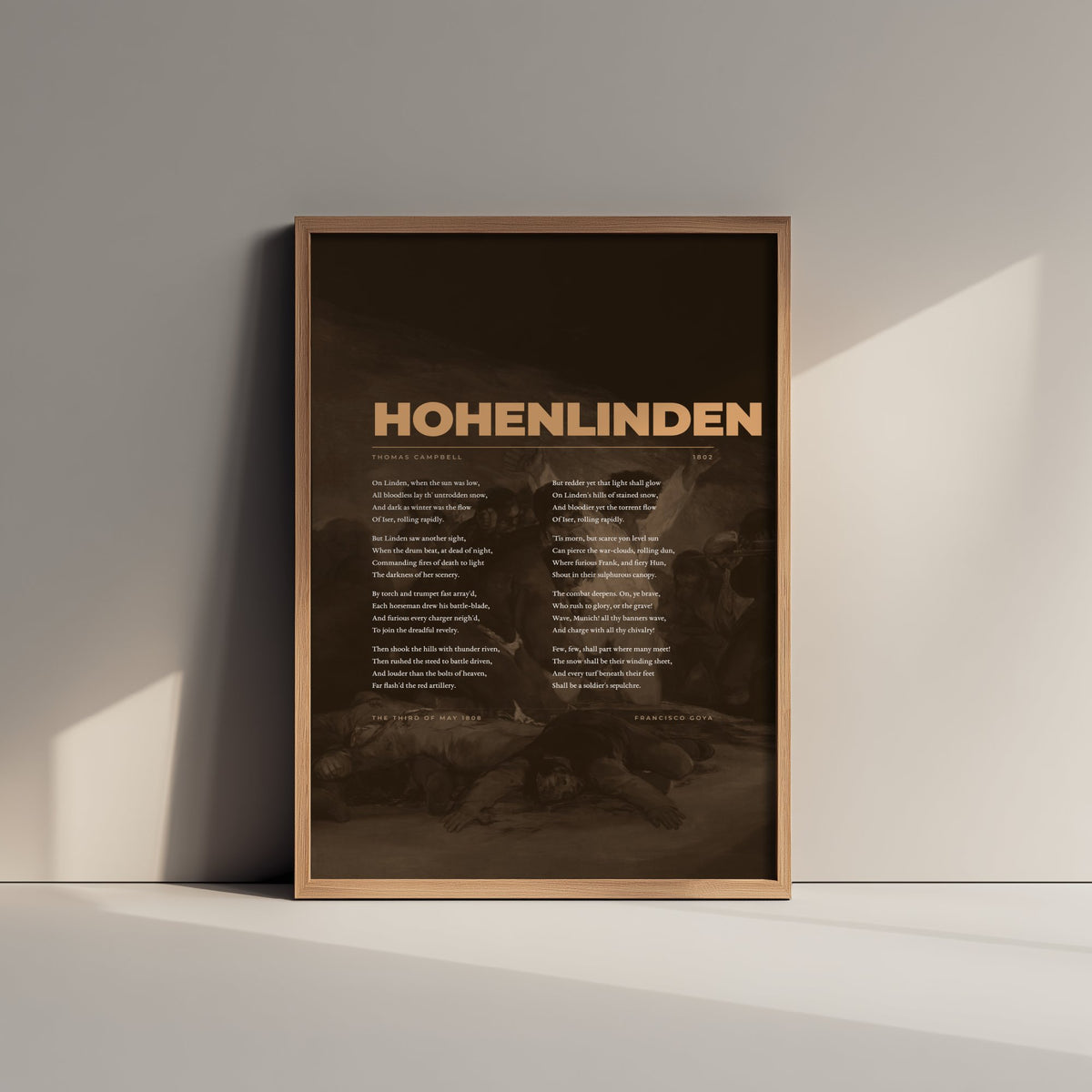 Hohenlinden by Thomas Campbell Art Print - Full Poem over Goya The Third of May 1808 Painting - Napoleonic War Poetry Poster