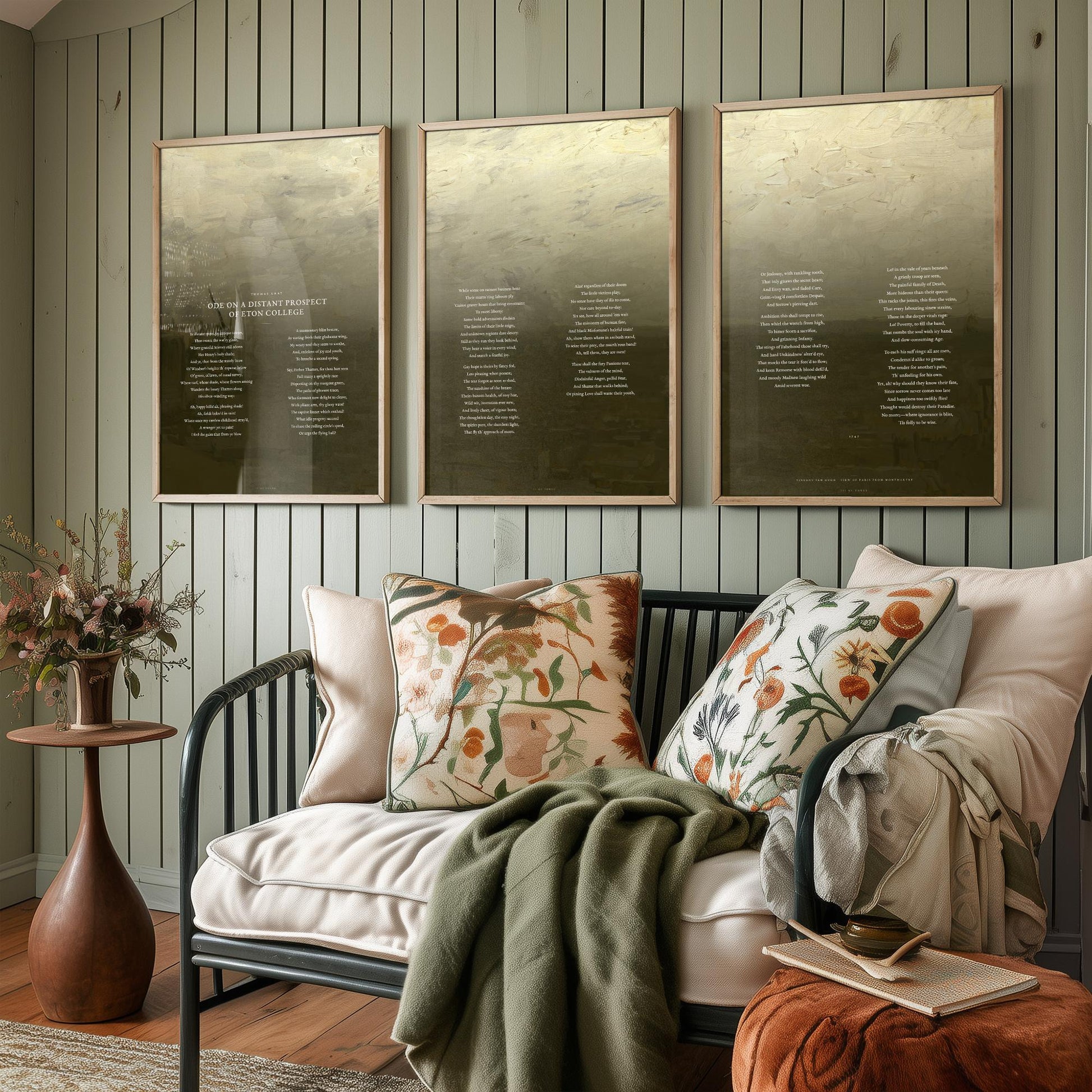 Ode on a Distant Prospect of Eton College by Thomas Gray Set of Three Art Prints - Full Poem over Van Gogh Painting - Poetry Posters