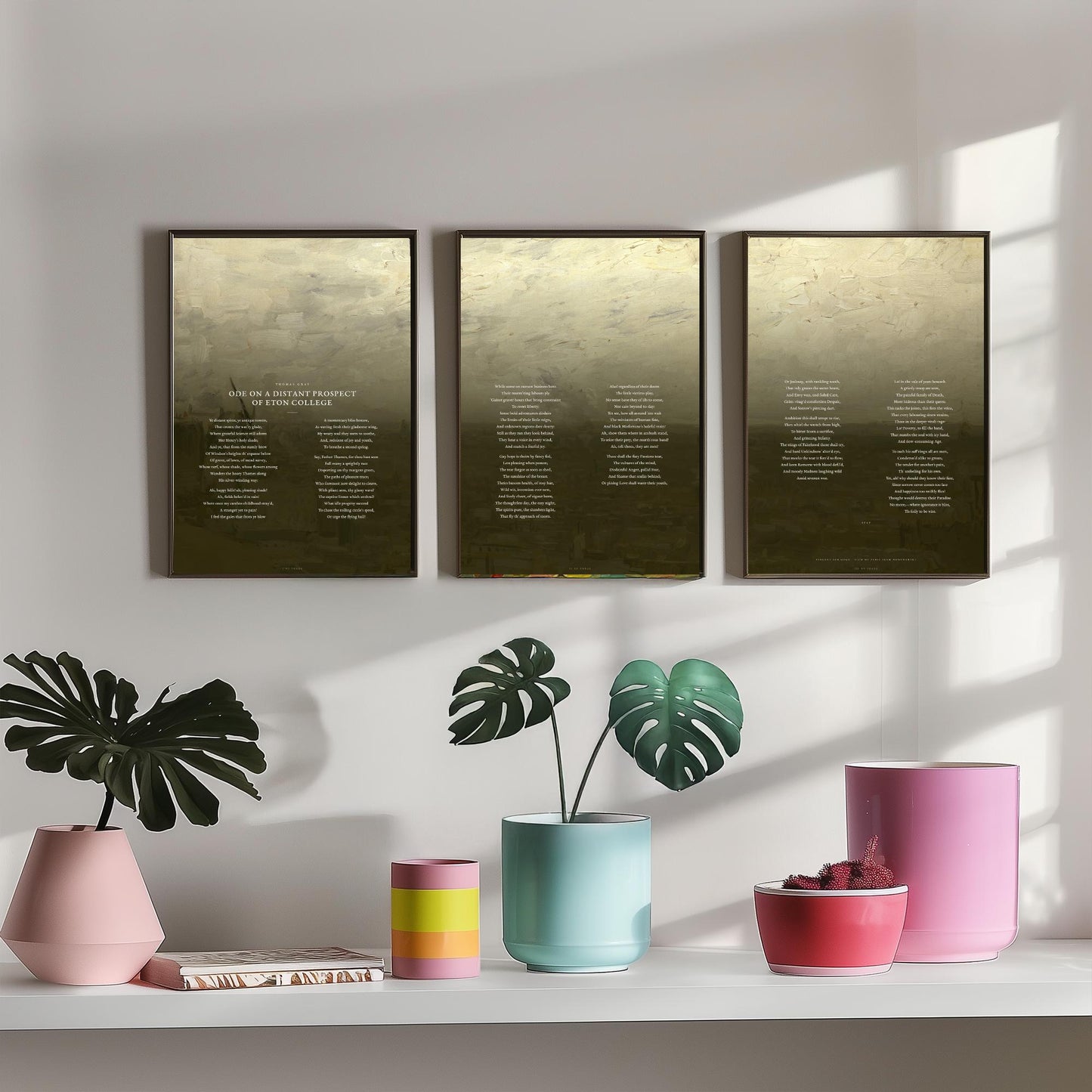 Ode on a Distant Prospect of Eton College by Thomas Gray Set of Three Art Prints - Full Poem over Van Gogh Painting - Poetry Posters
