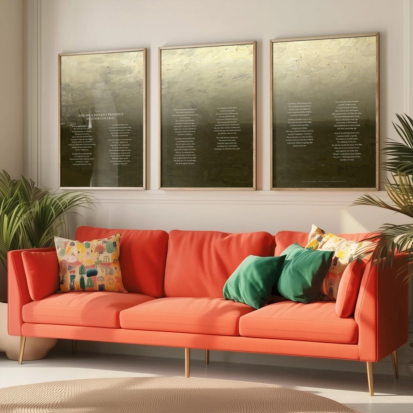 Ode on a Distant Prospect of Eton College by Thomas Gray Set of Three Art Prints - Full Poem over Van Gogh Painting - Poetry Posters