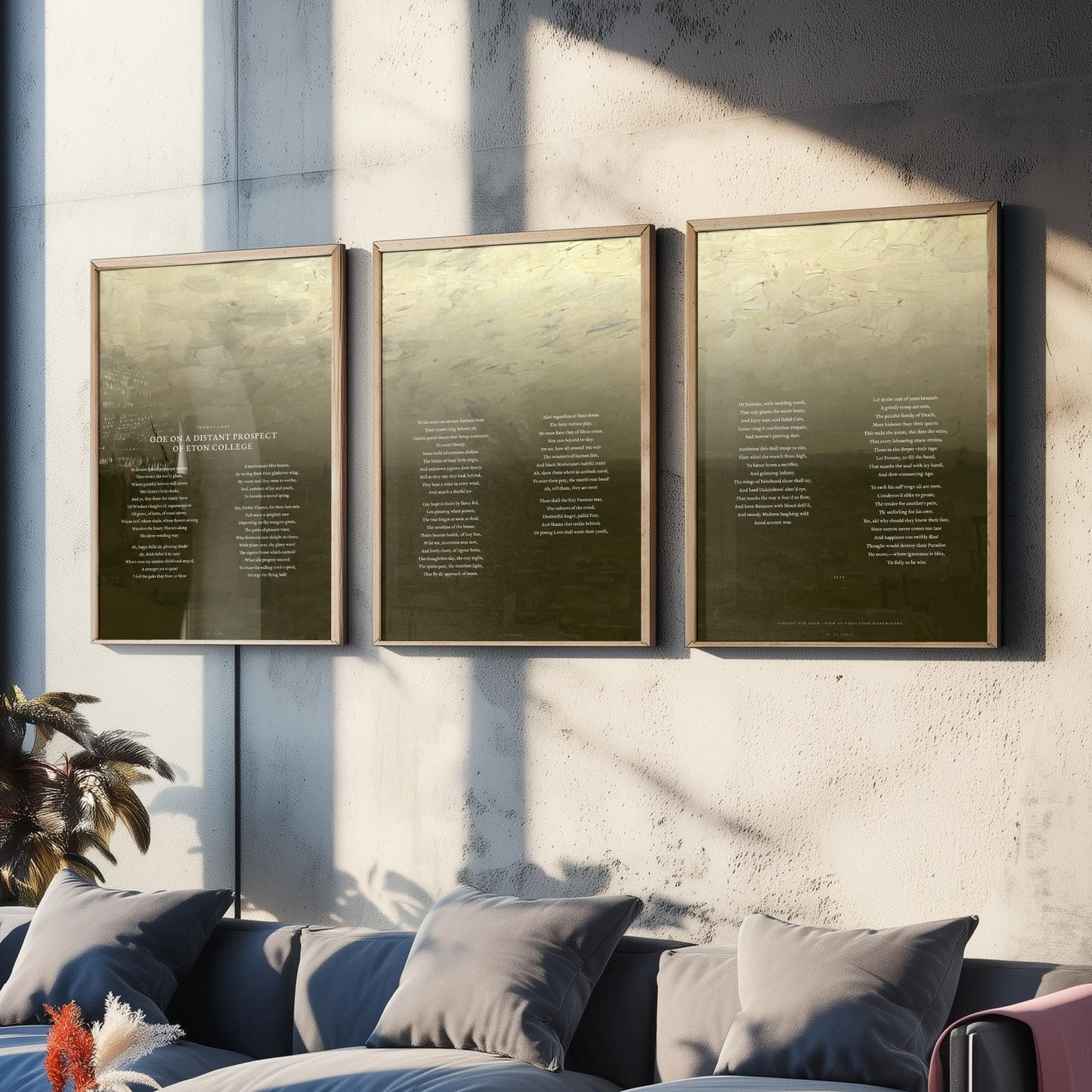 Ode on a Distant Prospect of Eton College by Thomas Gray Set of Three Art Prints - Full Poem over Van Gogh Painting - Poetry Posters