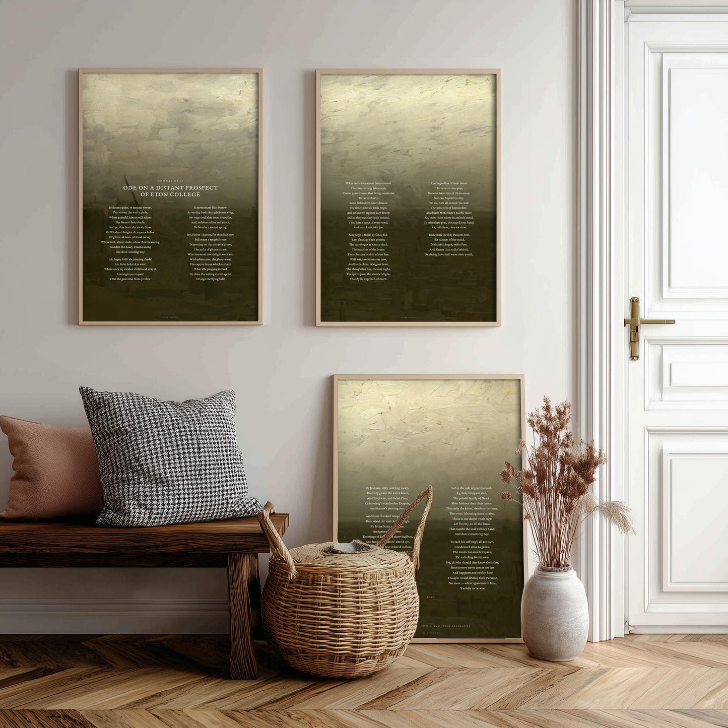 Ode on a Distant Prospect of Eton College by Thomas Gray Set of Three Art Prints - Full Poem over Van Gogh Painting - Poetry Posters
