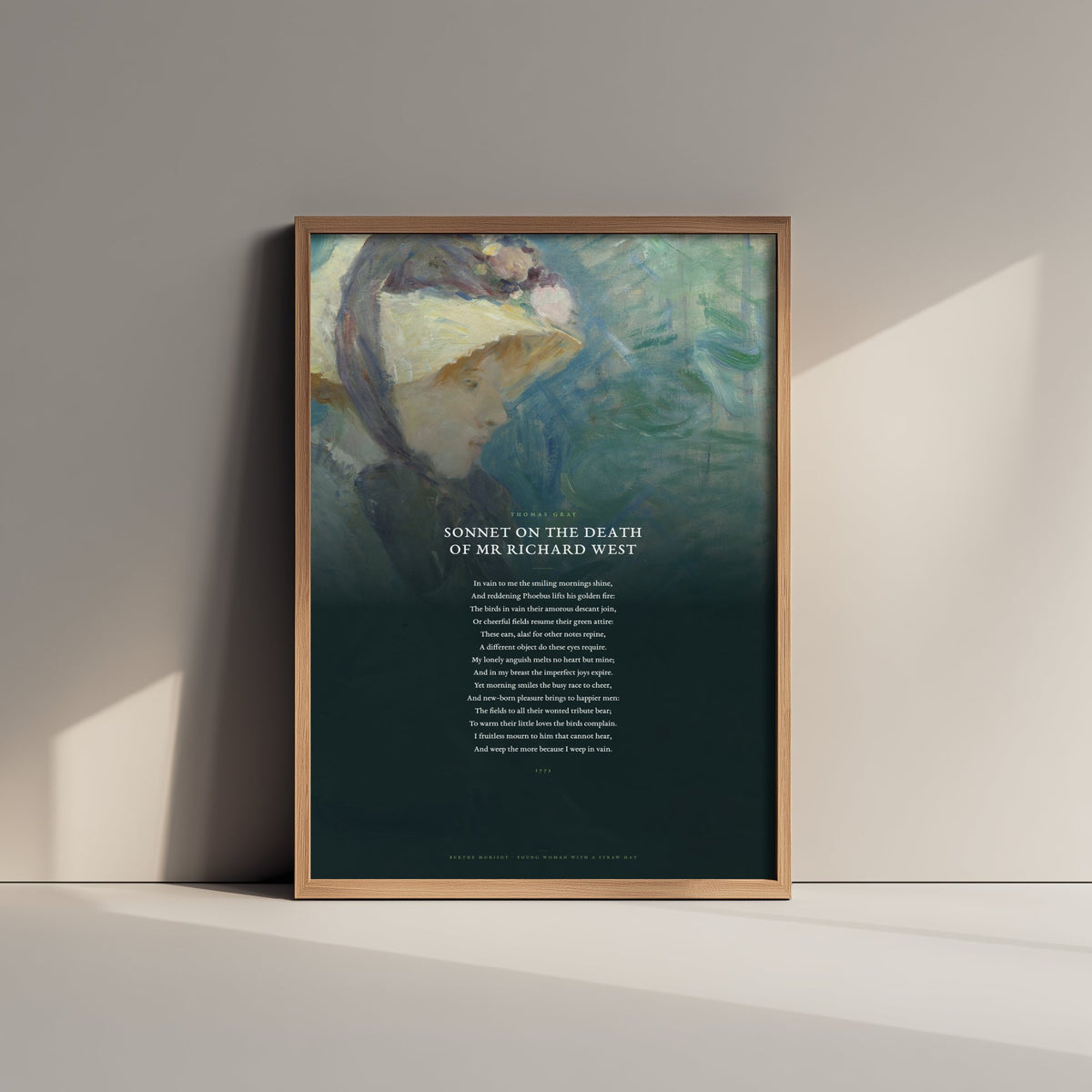 Sonnet on the Death of Mr Richard West by Thomas Gray Art Print - Full Poem Poster - Grief Poetry over Impressionist Painting