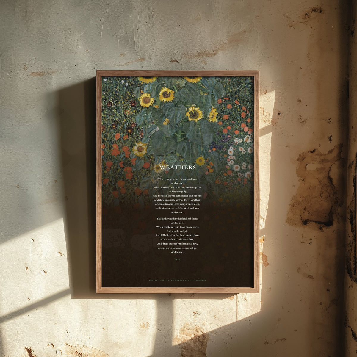 Weathers by Thomas Hardy Art Print - Full Poem over Klimt Farm Garden with Sunflowers Painting - Nature Poetry Poster