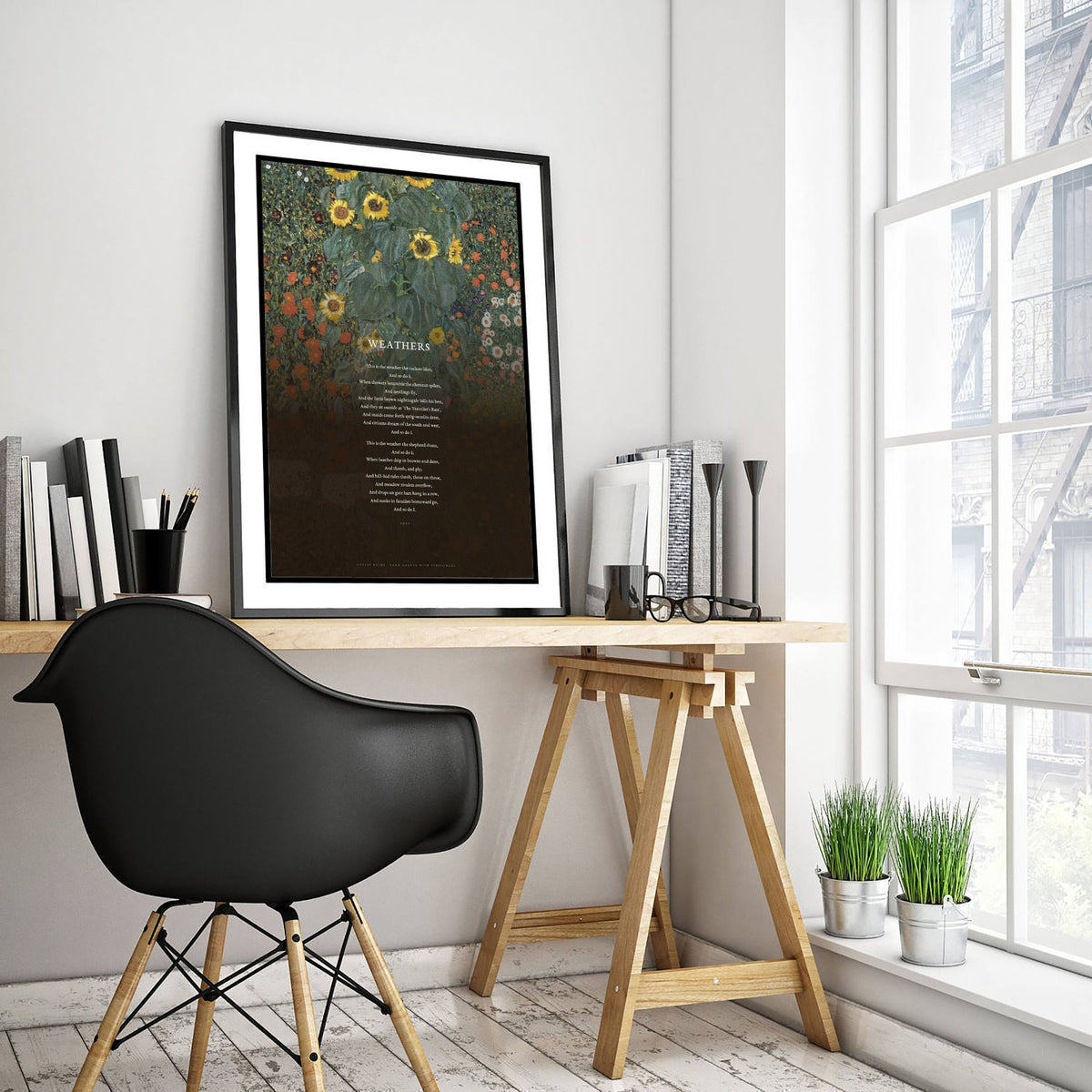 Weathers by Thomas Hardy Art Print - Full Poem over Klimt Farm Garden with Sunflowers Painting - Nature Poetry Poster