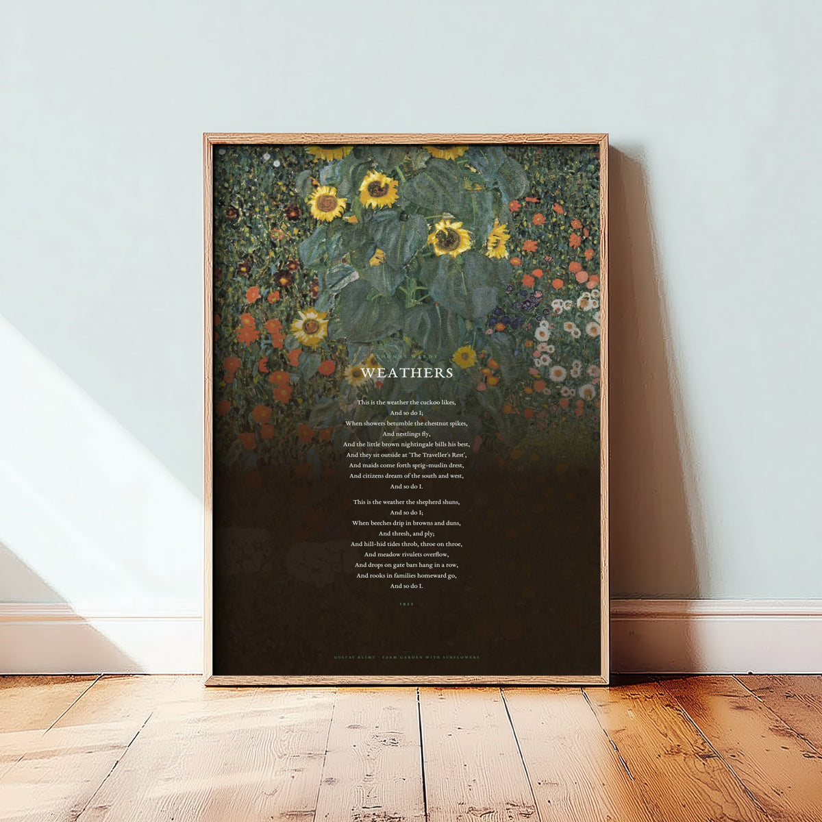 Weathers by Thomas Hardy Art Print - Full Poem over Klimt Farm Garden with Sunflowers Painting - Nature Poetry Poster