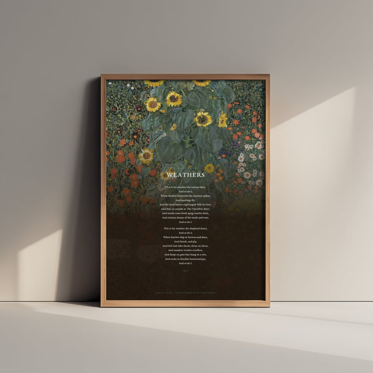 Weathers by Thomas Hardy Art Print - Full Poem over Klimt Farm Garden with Sunflowers Painting - Nature Poetry Poster
