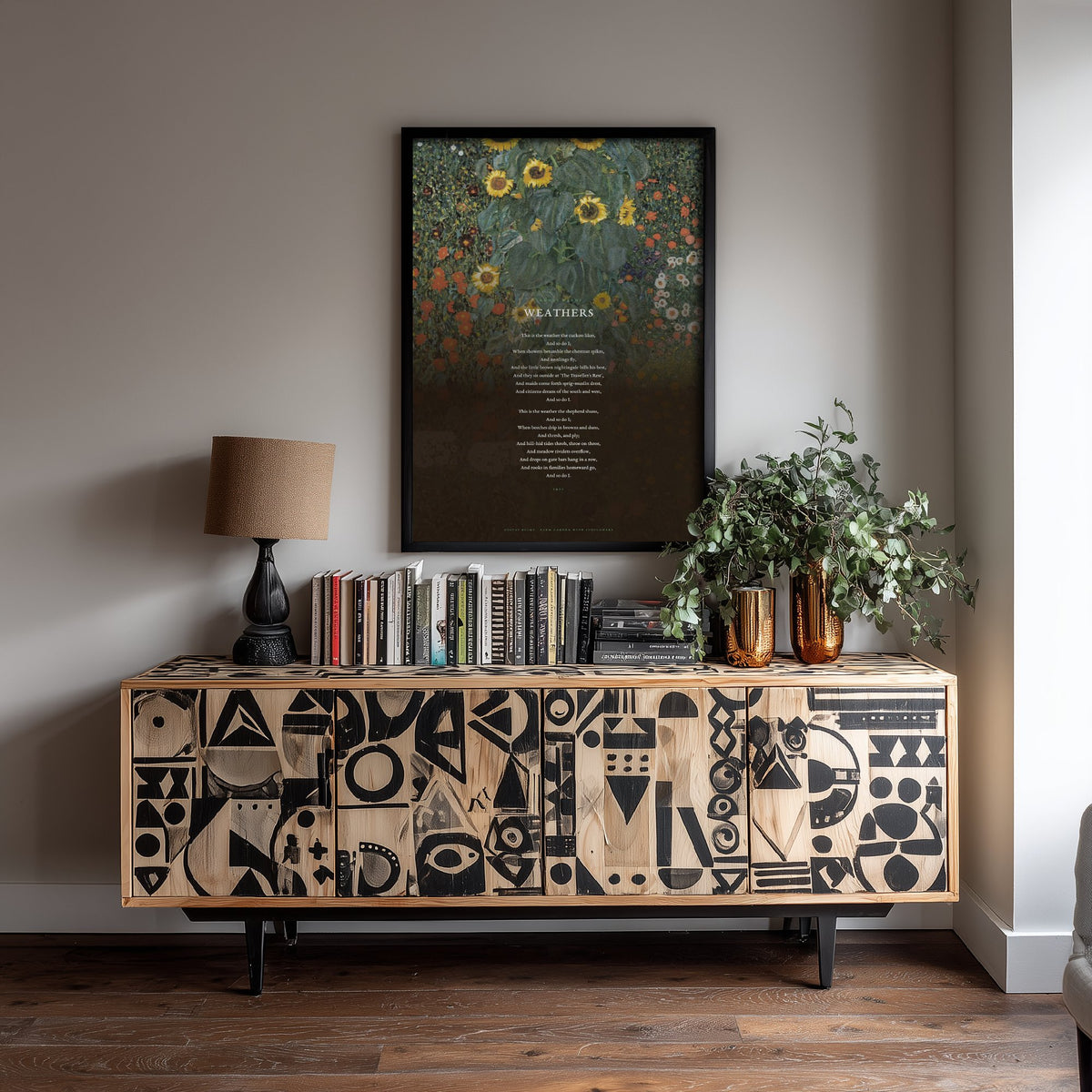 Weathers by Thomas Hardy Art Print - Full Poem over Klimt Farm Garden with Sunflowers Painting - Nature Poetry Poster