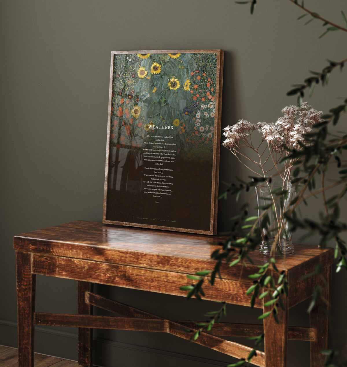 Weathers by Thomas Hardy Art Print - Full Poem over Klimt Farm Garden with Sunflowers Painting - Nature Poetry Poster