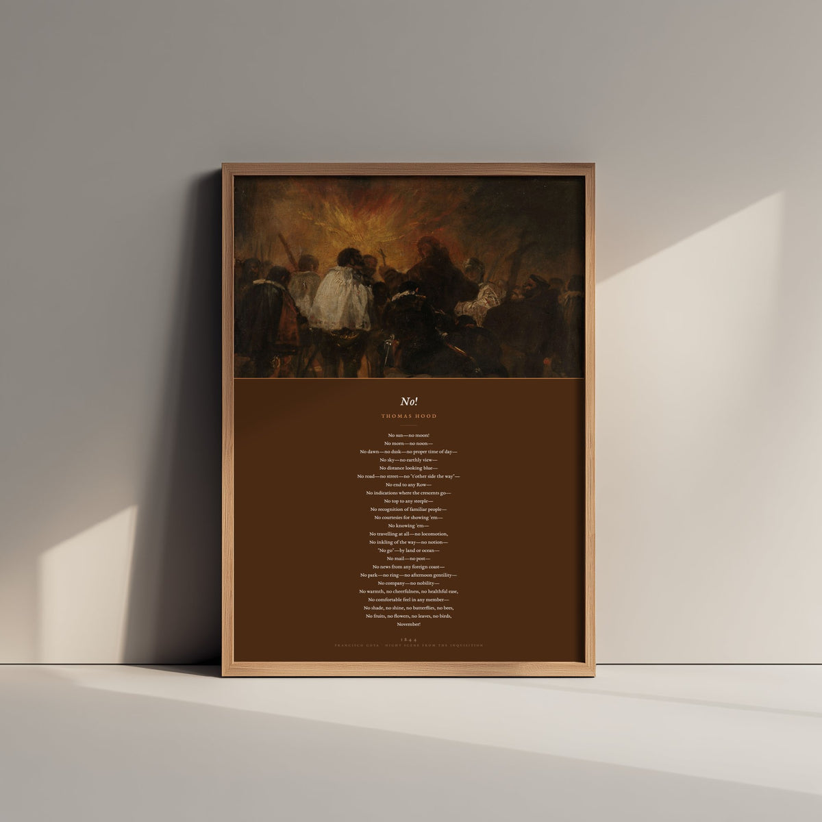 No! by Thomas Hood Art Print - Full November Poem beneath Goya Night Scene from the Inquisition Painting - Funny Poetry Poster