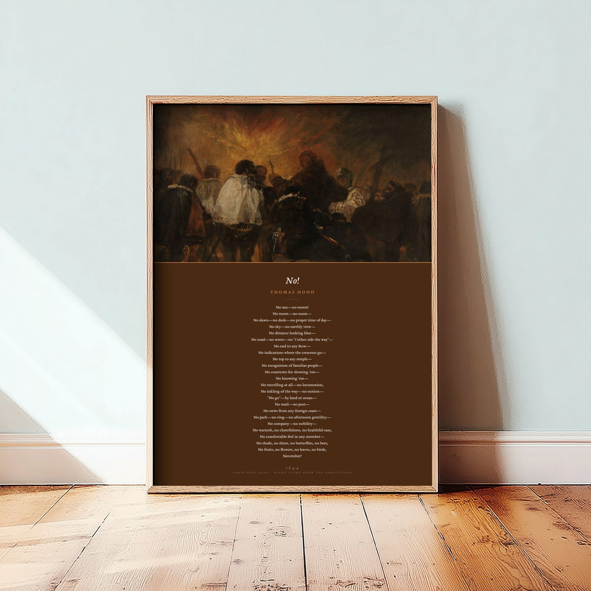 No! by Thomas Hood Art Print - Full November Poem beneath Goya Night Scene from the Inquisition Painting - Funny Poetry Poster