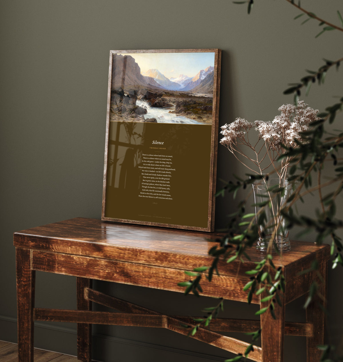 Silence by Thomas Hood Art Print - Full Sonnet beneath La Berarde en Oisans Classic Landscape Painting - Alpine Poetry Poster
