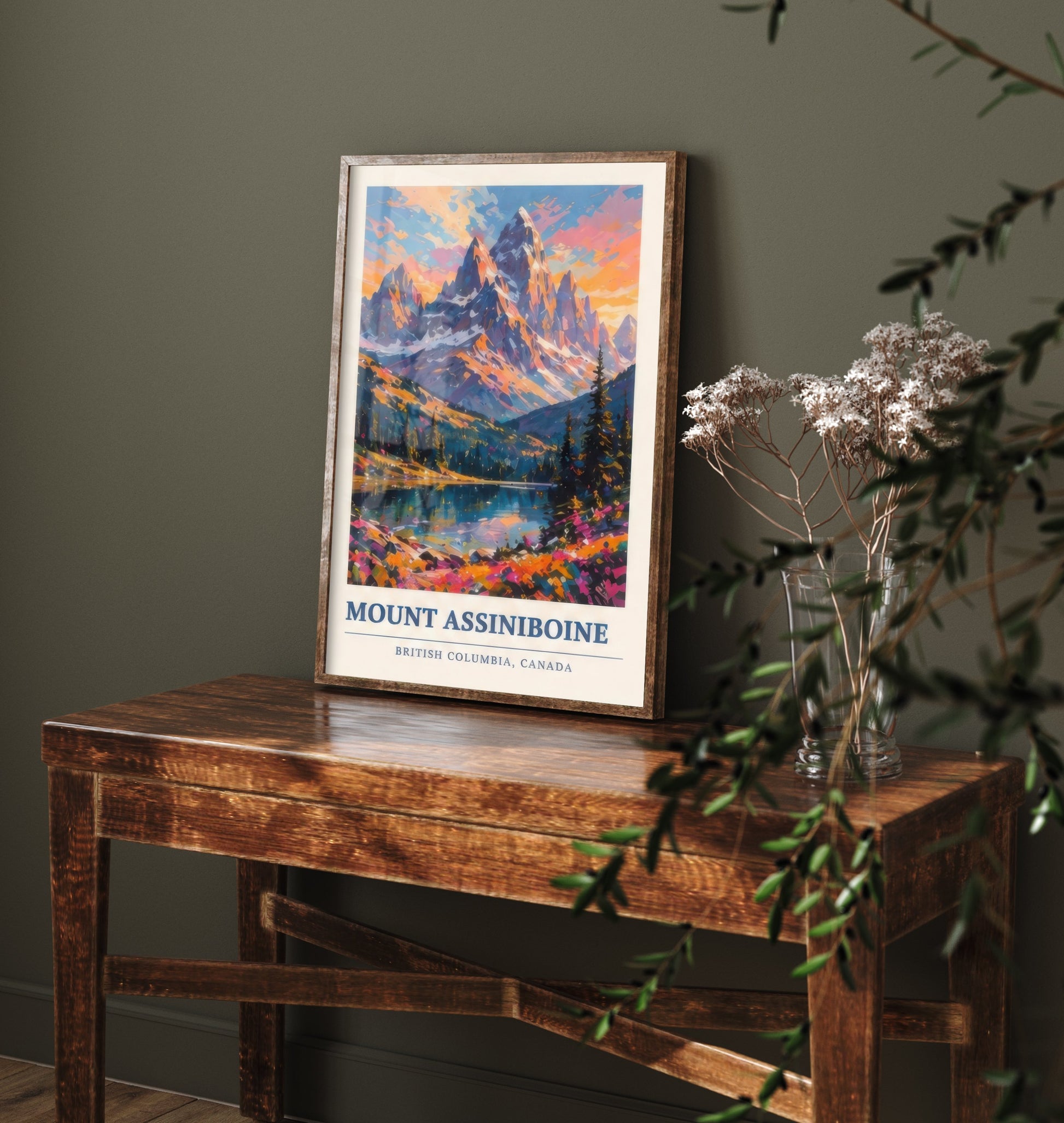 Mount Assiniboine Travel Poster - Art Print - Vibrant Mountain Illustration - British Columbia Wall Art 1/3