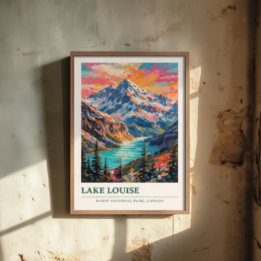 Lake Louise Banff Travel Poster - Art Print - Vibrant Mountain Illustration - Canada Wall Art 2/3