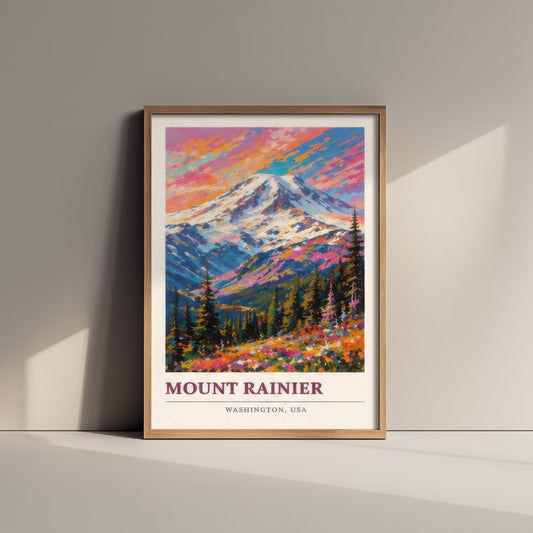 Mount Rainier Washington Travel Poster - Art Print - Vibrant Mountain Illustration - USA Wall Art 3/3