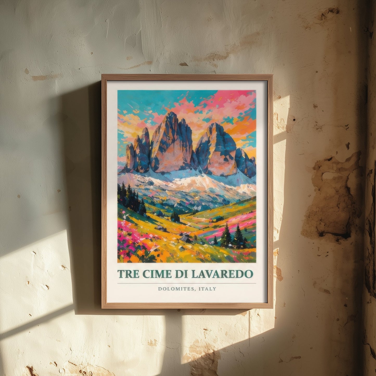 Tre Cime di Lavaredo Dolomites Travel Poster - Art Print - Vibrant Mountain Illustration Wall Art 1/3