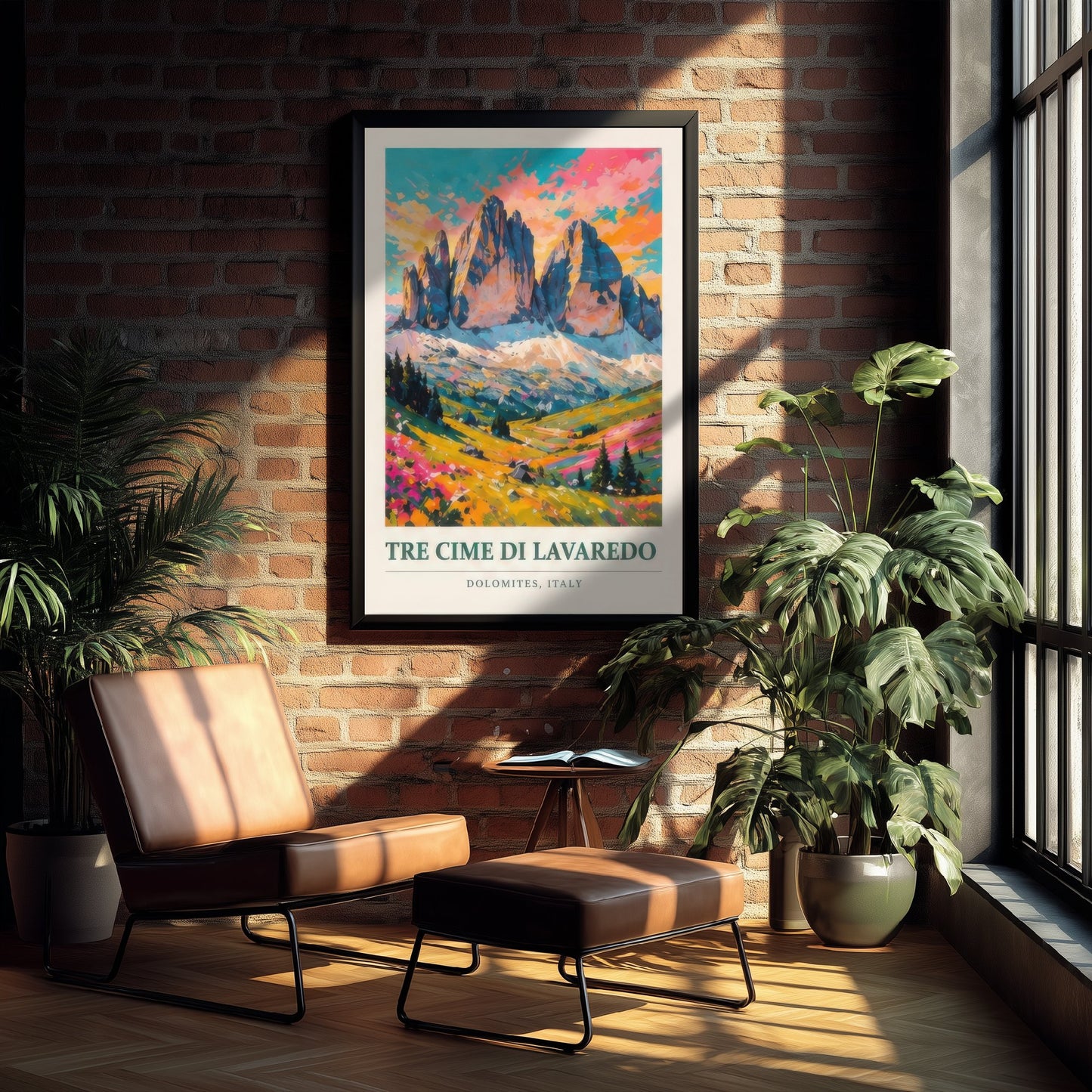 Tre Cime di Lavaredo Dolomites Travel Poster - Art Print - Vibrant Mountain Illustration Wall Art 1/3