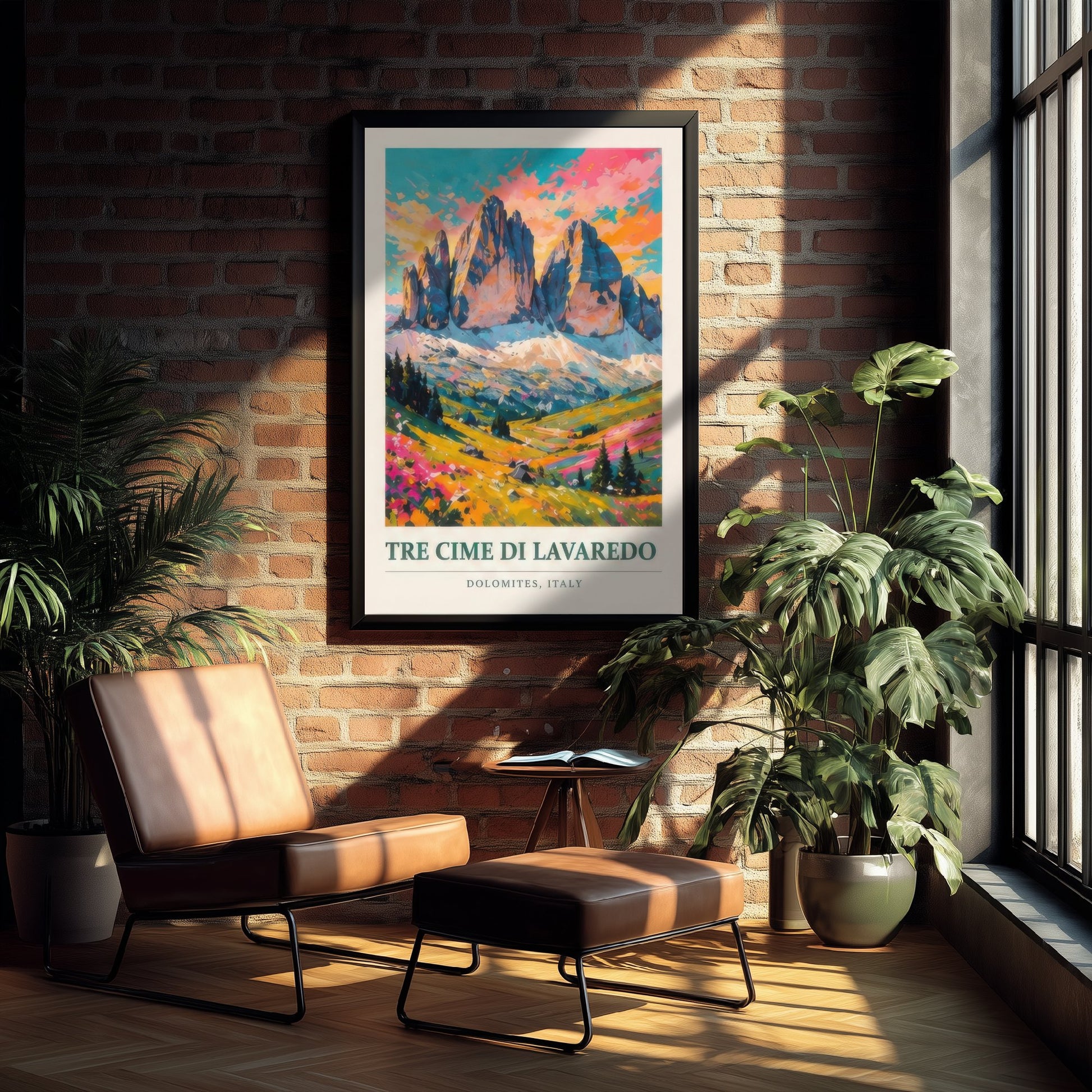 Tre Cime di Lavaredo Dolomites Travel Poster - Art Print - Vibrant Mountain Illustration Wall Art 1/3