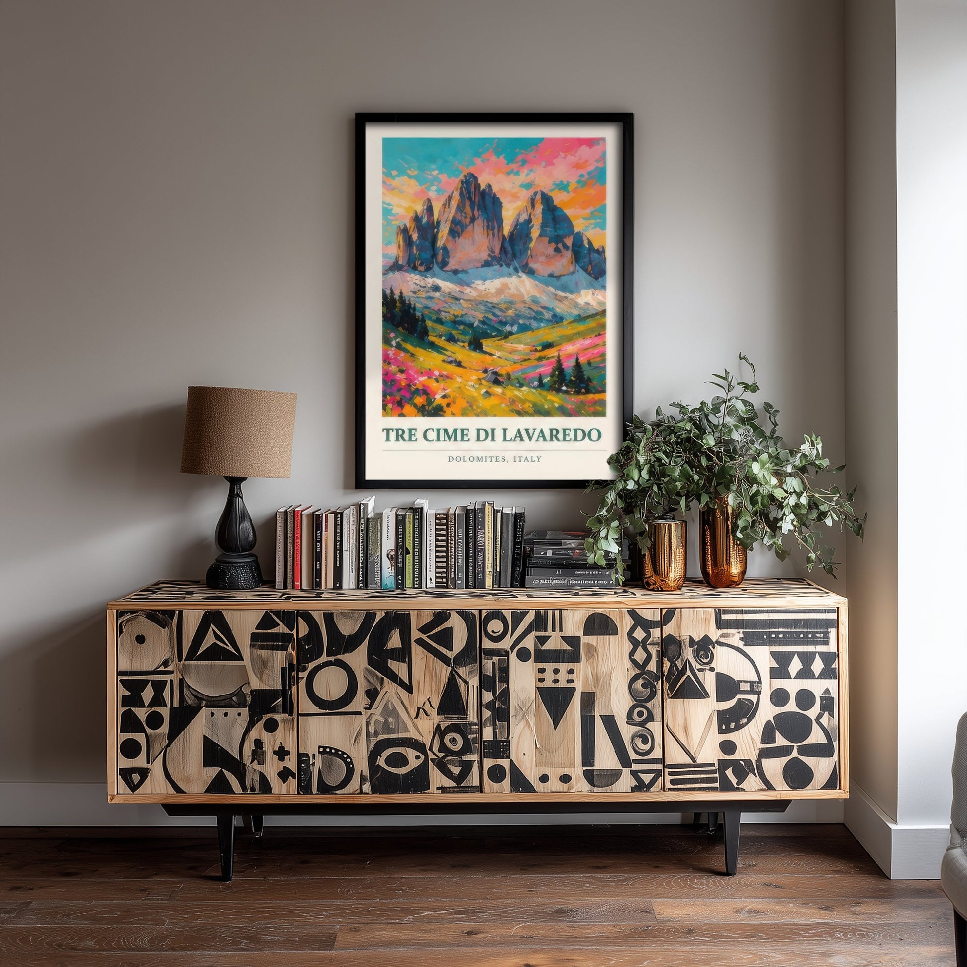 Tre Cime di Lavaredo Dolomites Travel Poster - Art Print - Vibrant Mountain Illustration Wall Art 1/3