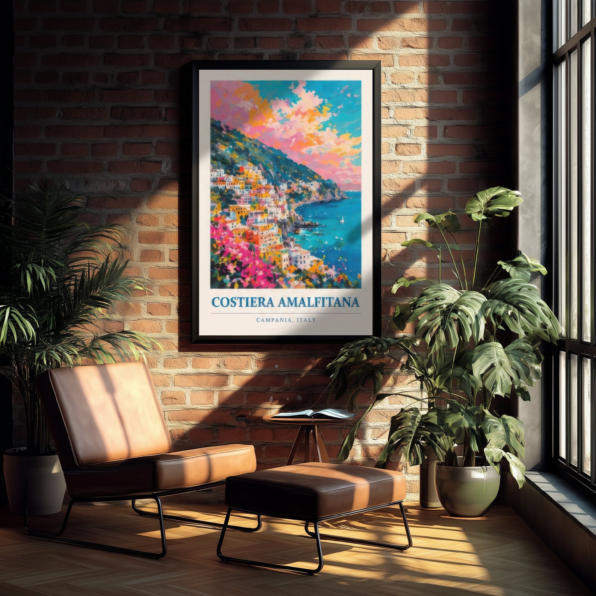 Amalfi Coast Italy Travel Poster - Art Print - Vibrant Coastal Illustration - Campania Wall Art 2/3