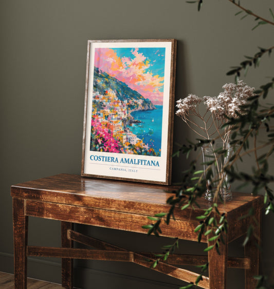 Amalfi Coast Italy Travel Poster - Art Print - Vibrant Coastal Illustration - Campania Wall Art 2/3