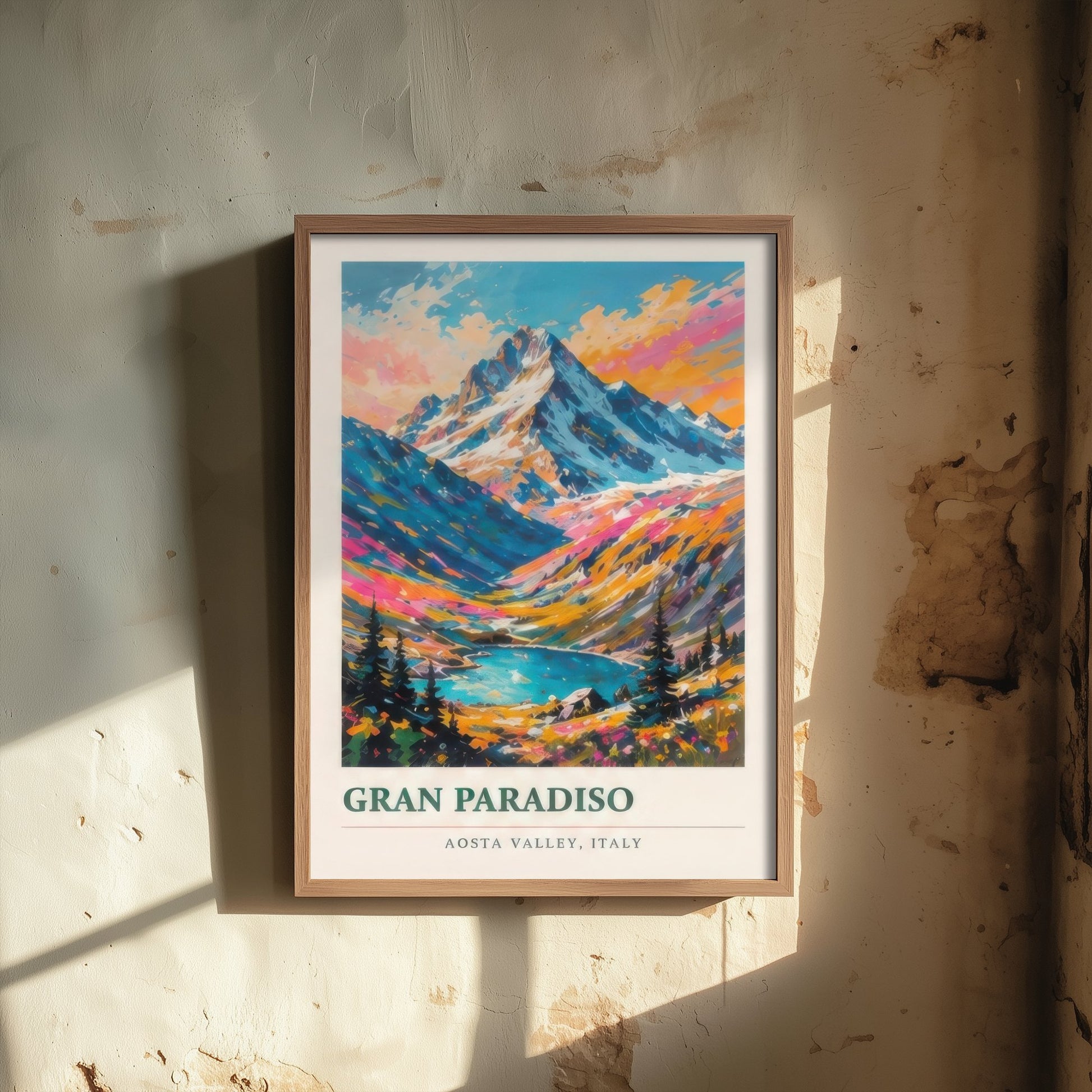 Gran Paradiso Italy Travel Poster - Art Print - Vibrant Mountain Illustration - Aosta Valley Wall Art 3/3