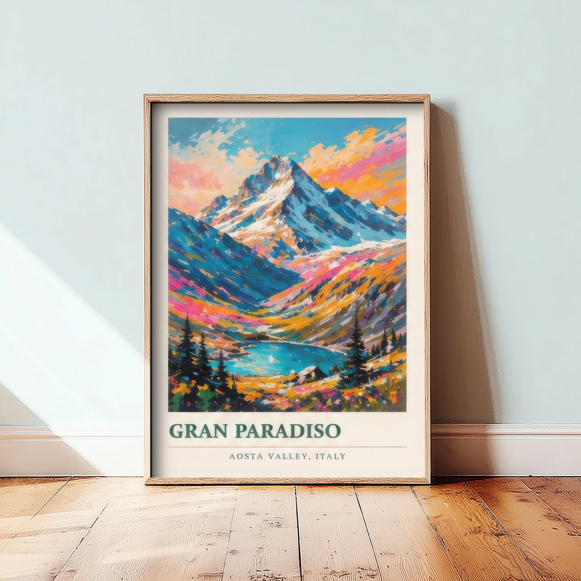 Gran Paradiso Italy Travel Poster - Art Print - Vibrant Mountain Illustration - Aosta Valley Wall Art 3/3
