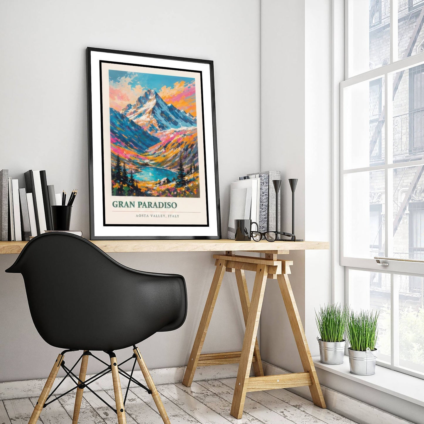 Gran Paradiso Italy Travel Poster - Art Print - Vibrant Mountain Illustration - Aosta Valley Wall Art 3/3
