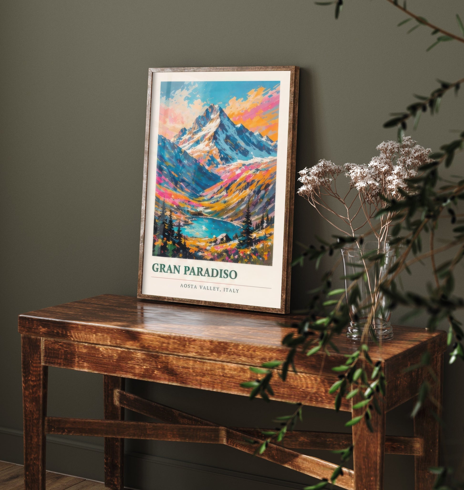 Gran Paradiso Italy Travel Poster - Art Print - Vibrant Mountain Illustration - Aosta Valley Wall Art 3/3