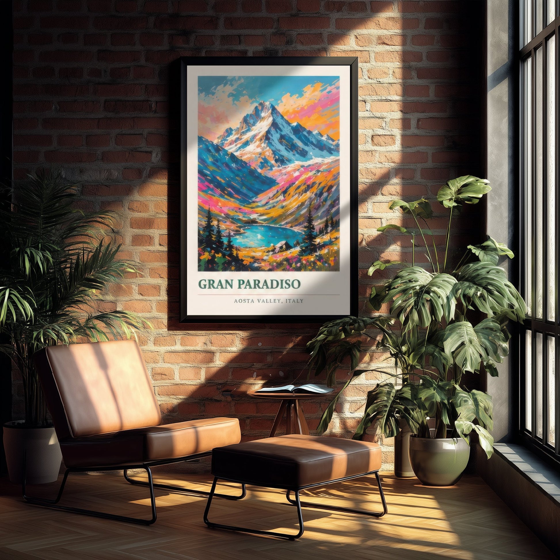 Gran Paradiso Italy Travel Poster - Art Print - Vibrant Mountain Illustration - Aosta Valley Wall Art 3/3