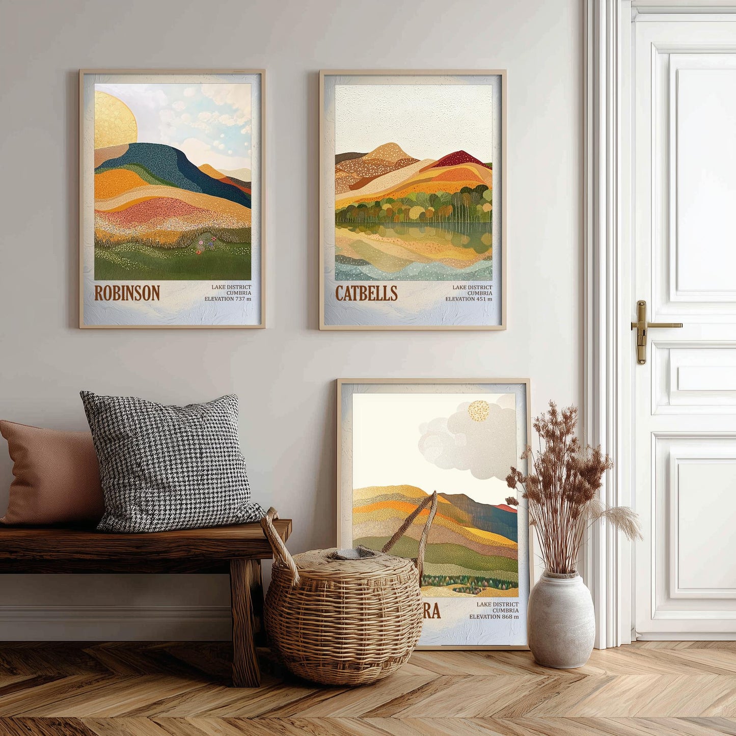 Set of Three Art Prints Lake District Fells - Robinson, Catbells, Blencathra - Cumbria Mountain Poster Illustration Hiker Gift V1