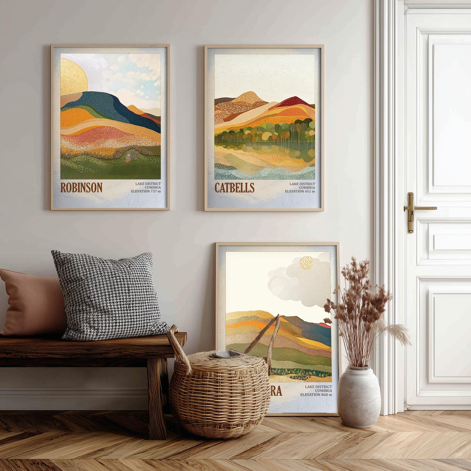 Set of Three Art Prints Lake District Fells - Robinson, Catbells, Blencathra - Cumbria Mountain Poster Illustration Hiker Gift V1