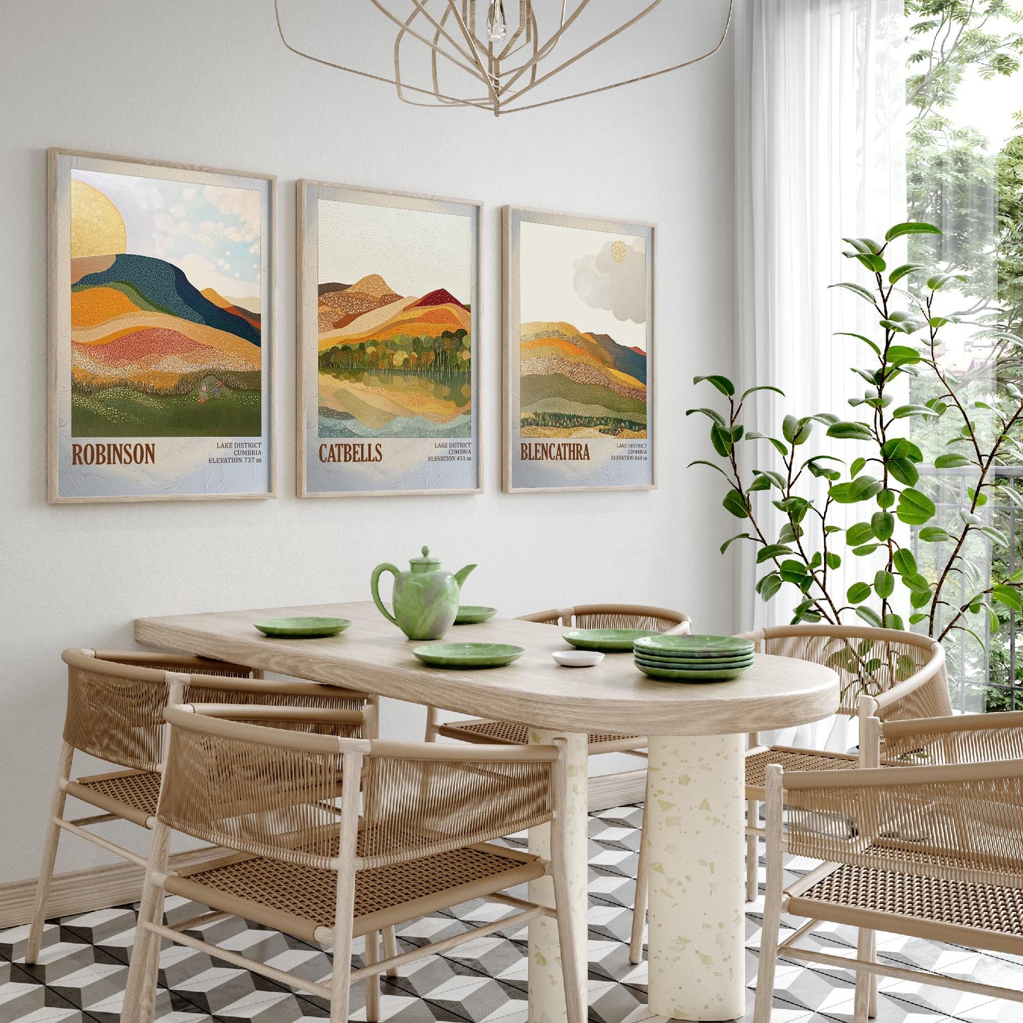 Set of Three Art Prints Lake District Fells - Robinson, Catbells, Blencathra - Cumbria Mountain Poster Illustration Hiker Gift V1