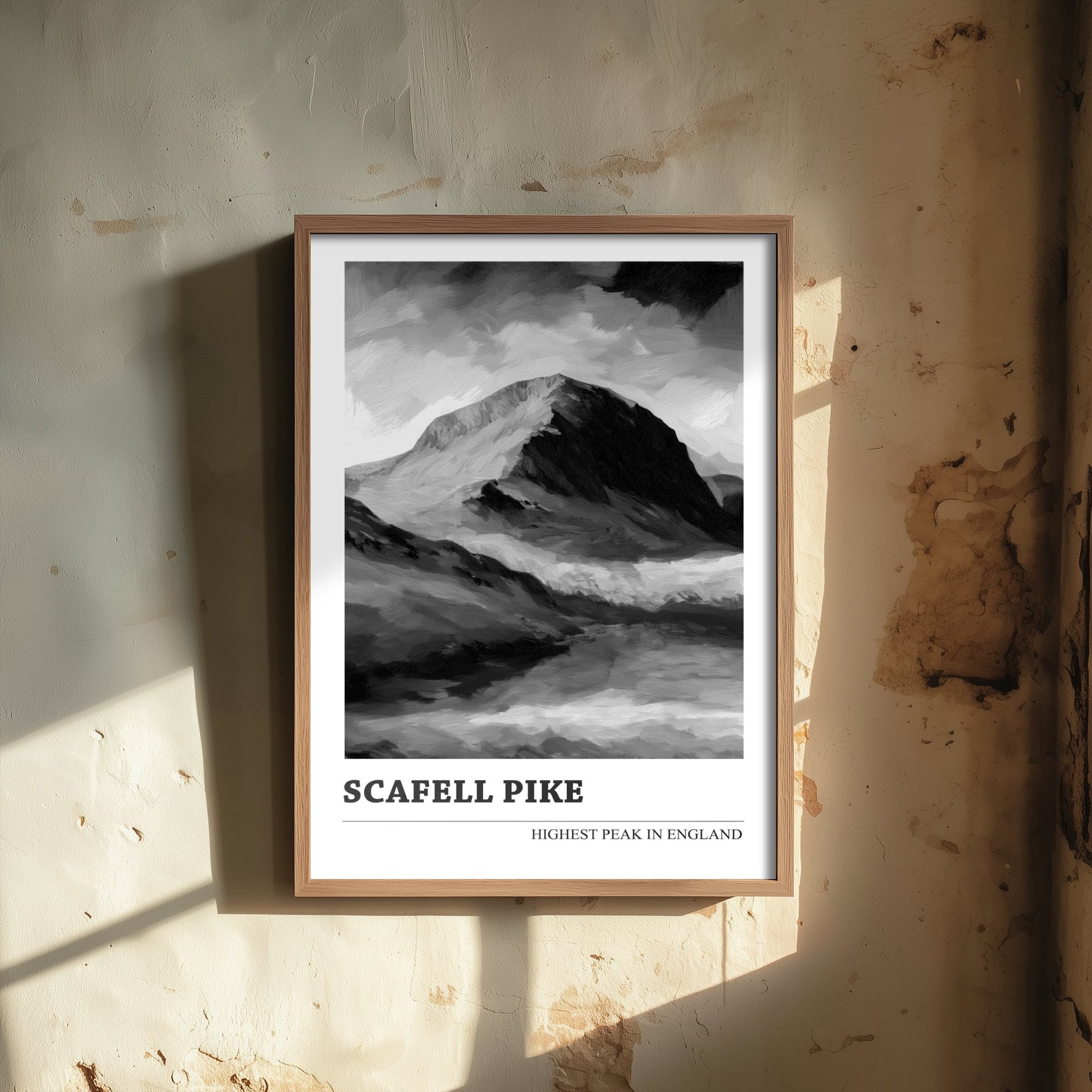 Scafell Pike Art Print - Black and White Mountain Poster - Monochrome Painting - Highest Peak in England 1/3