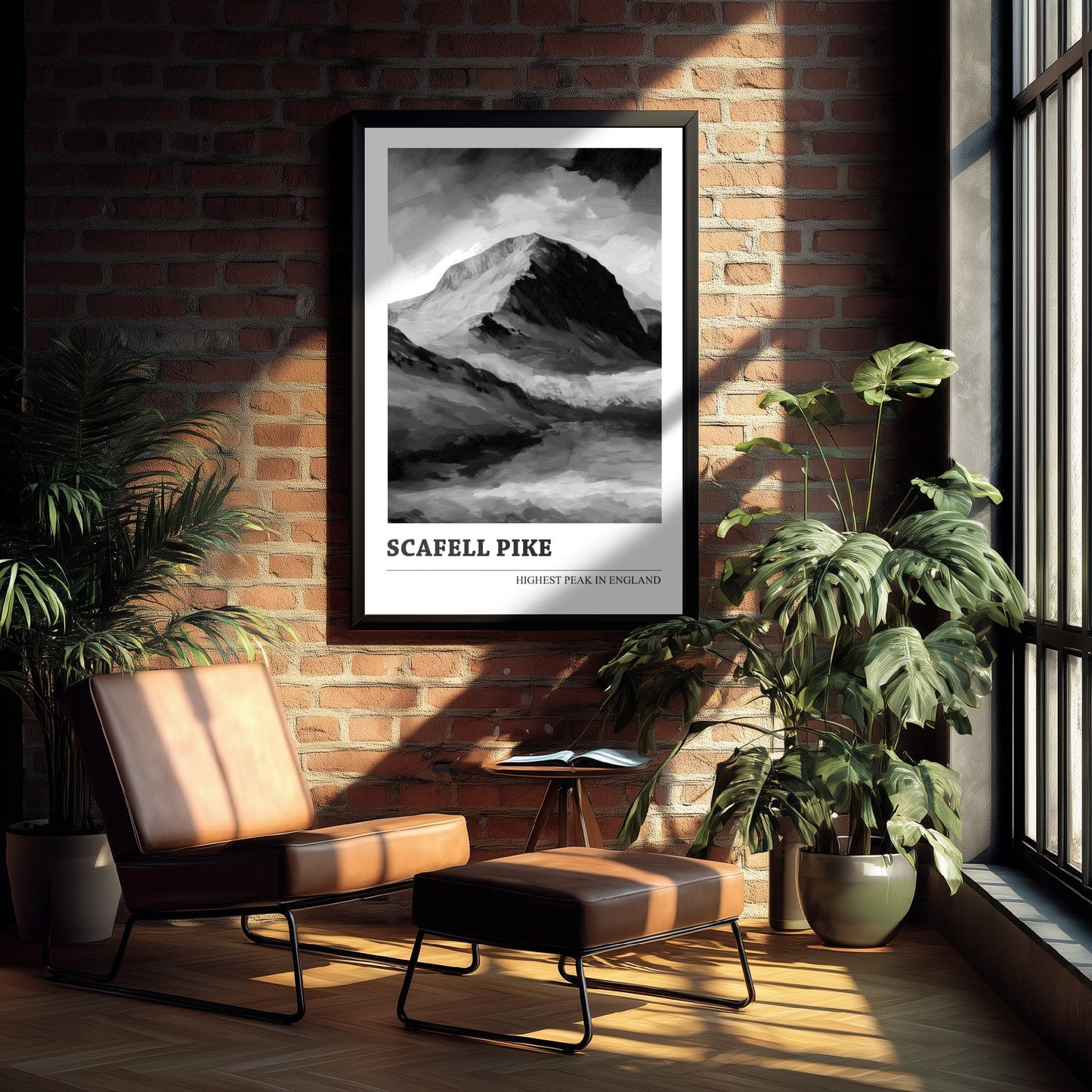 Scafell Pike Art Print - Black and White Mountain Poster - Monochrome Painting - Highest Peak in England 1/3