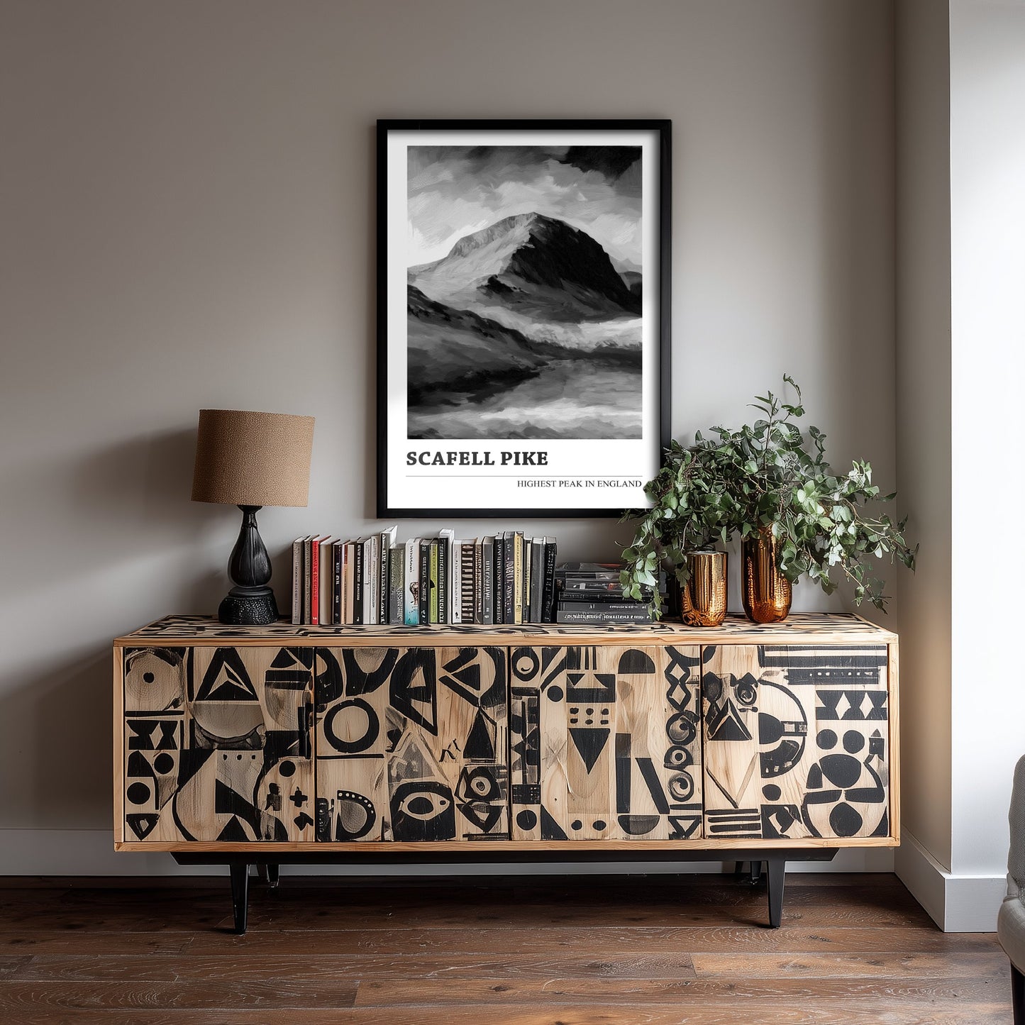 Scafell Pike Art Print - Black and White Mountain Poster - Monochrome Painting - Highest Peak in England 1/3