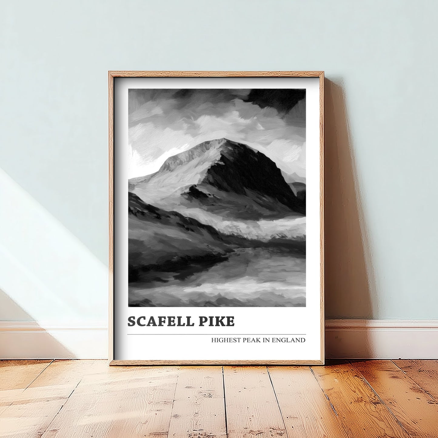 Scafell Pike Art Print - Black and White Mountain Poster - Monochrome Painting - Highest Peak in England 1/3