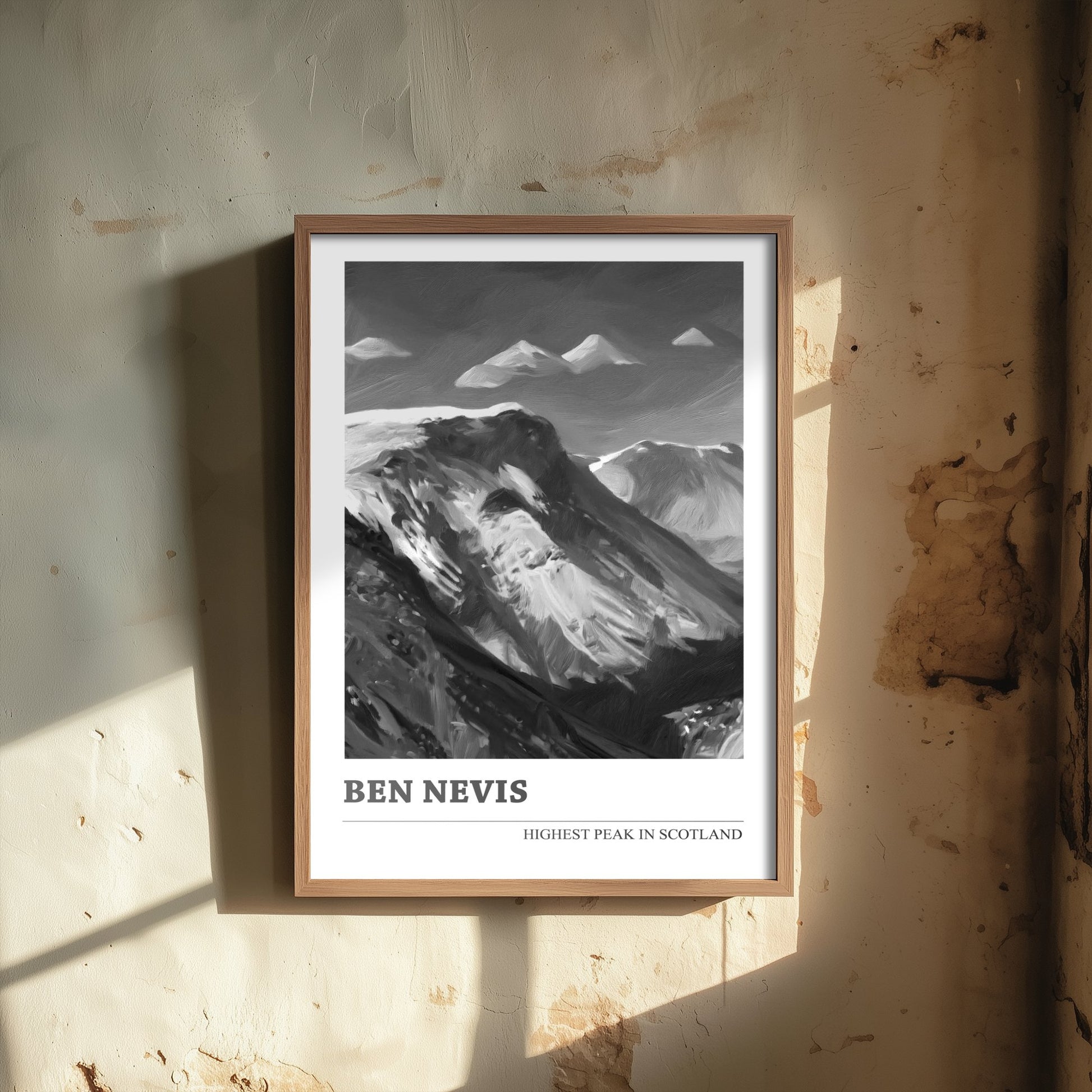 Ben Nevis Art Print - Black and White Mountain Poster - Monochrome Painting - Highest Peak in Scotland 2/3