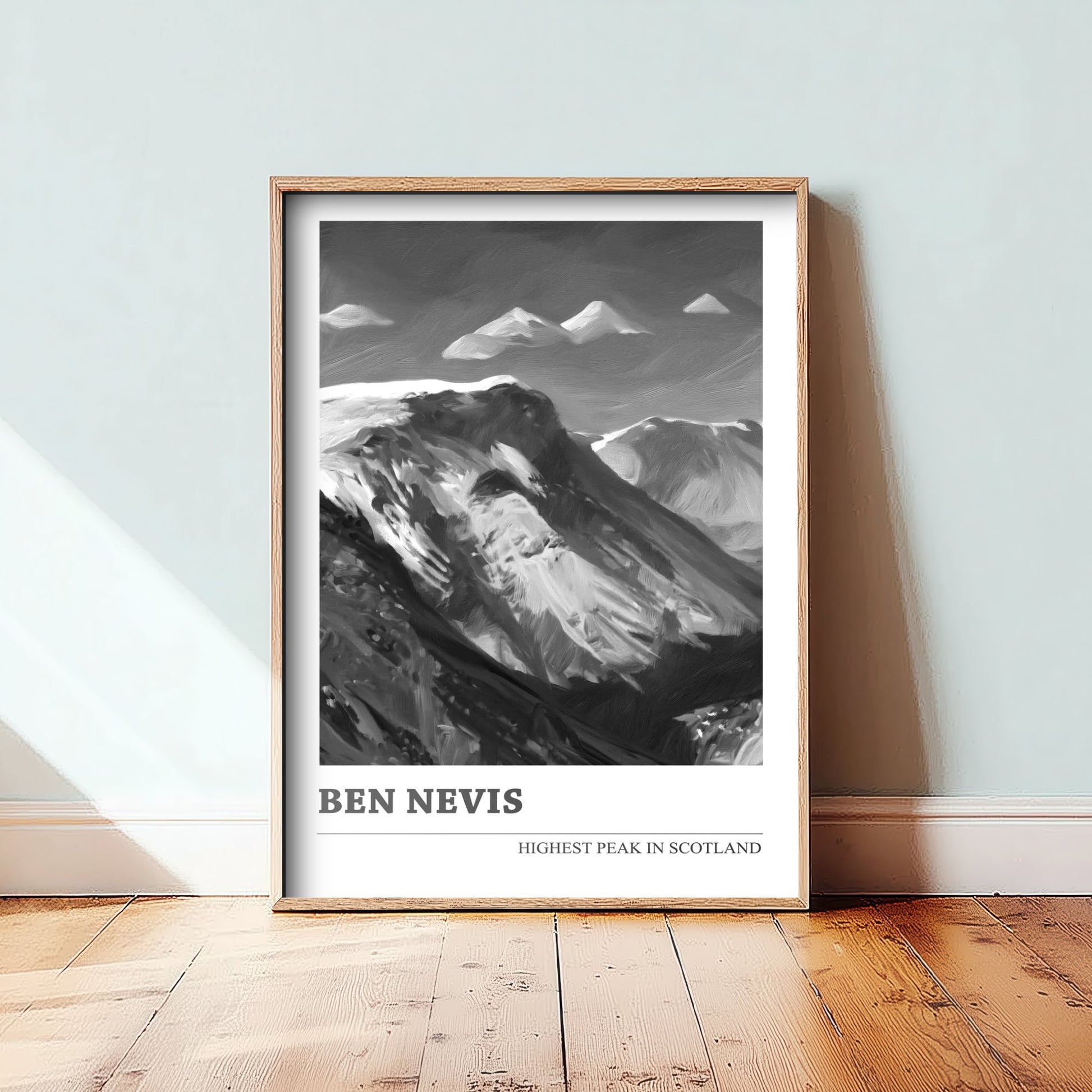 Ben Nevis Art Print - Black and White Mountain Poster - Monochrome Painting - Highest Peak in Scotland 2/3