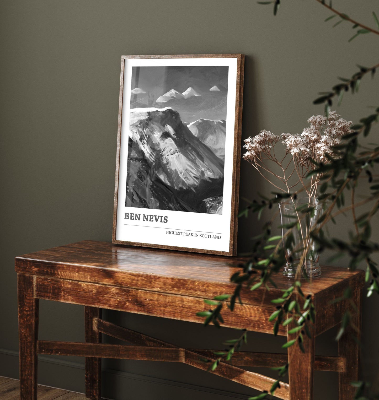 Ben Nevis Art Print - Black and White Mountain Poster - Monochrome Painting - Highest Peak in Scotland 2/3