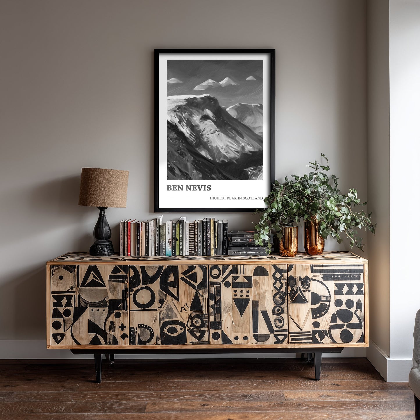 Ben Nevis Art Print - Black and White Mountain Poster - Monochrome Painting - Highest Peak in Scotland 2/3