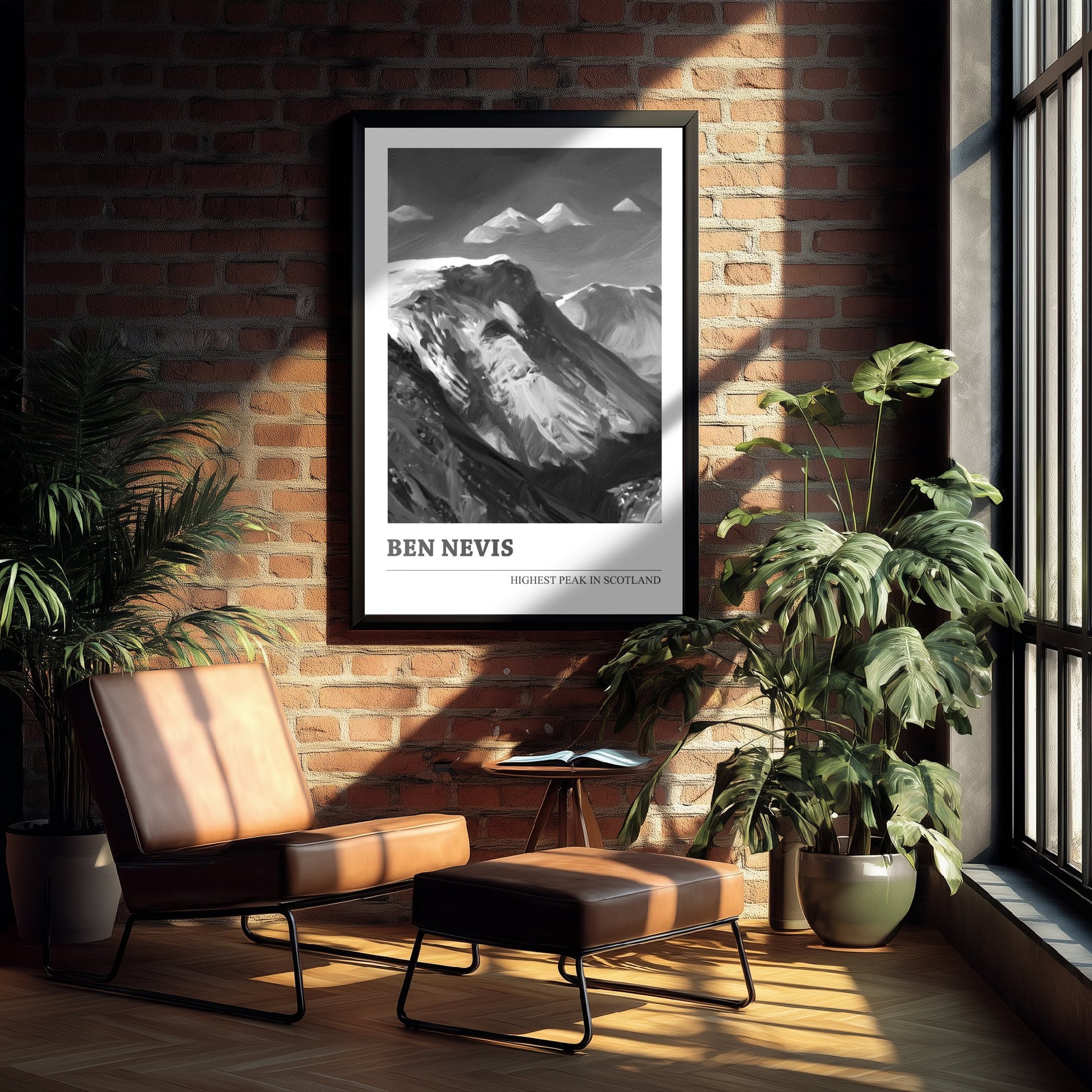 Ben Nevis Art Print - Black and White Mountain Poster - Monochrome Painting - Highest Peak in Scotland 2/3