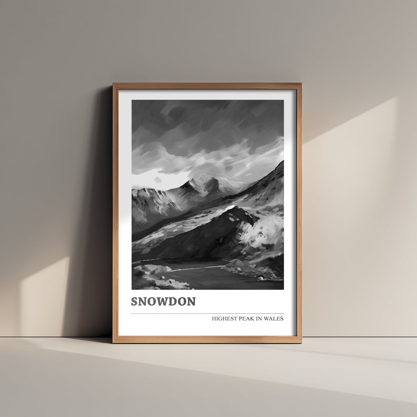 Snowdon Art Print - Black and White Mountain Poster - Monochrome Painting - Highest Peak in Wales 3/3