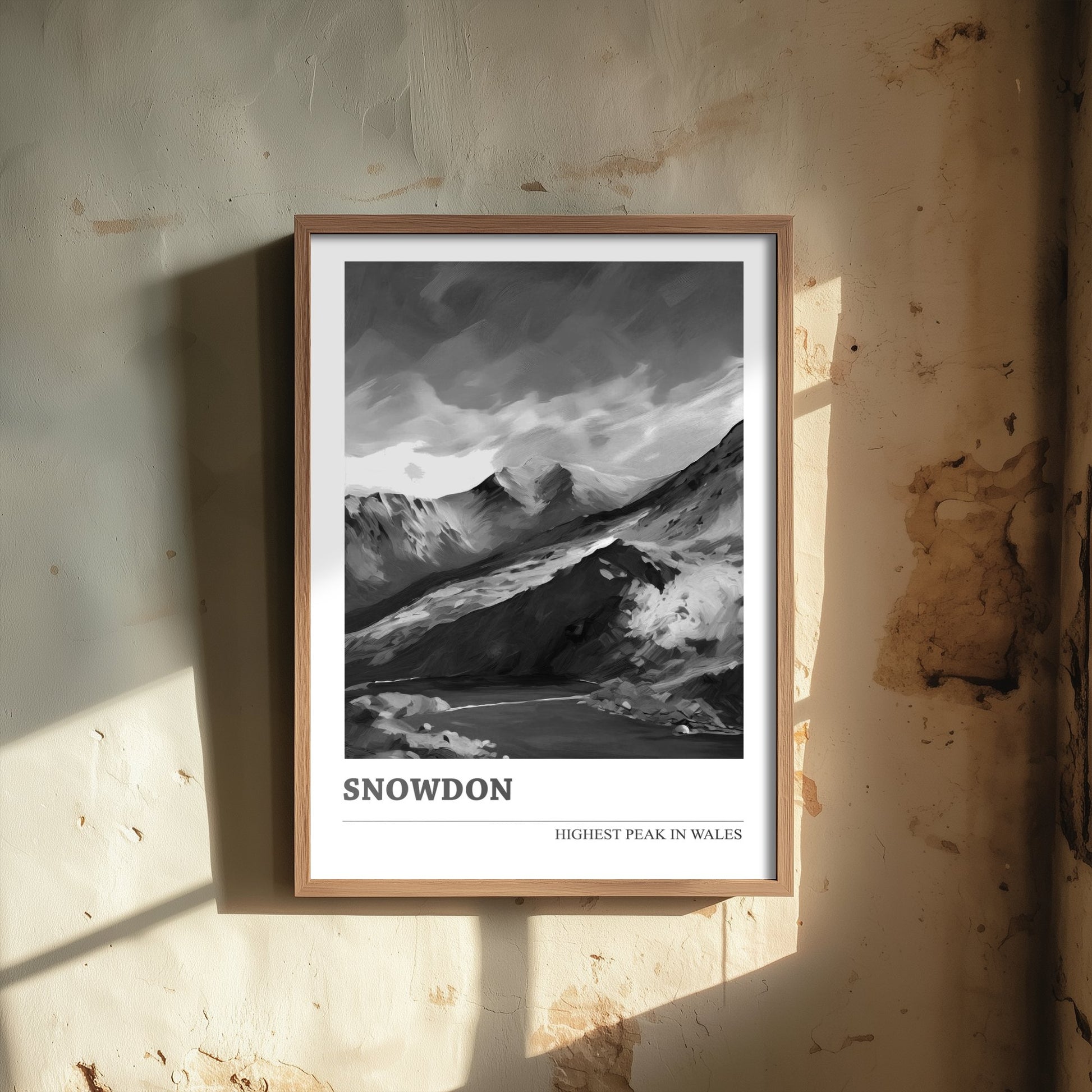 Snowdon Art Print - Black and White Mountain Poster - Monochrome Painting - Highest Peak in Wales 3/3